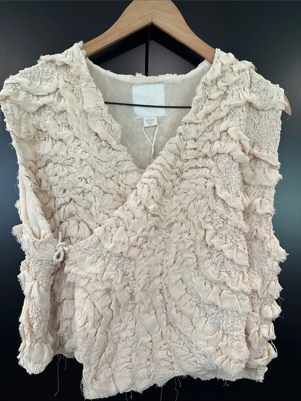 Zara Kids x Fanglu‎ Lin Cream Textured Ruffle Wrap Top Sleeveless NEW